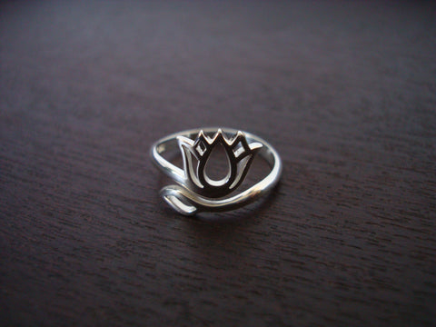 Sterling Silver Adjustable Lotus Ring