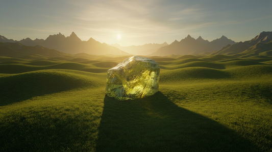 raw peridot gemstone in the mountains