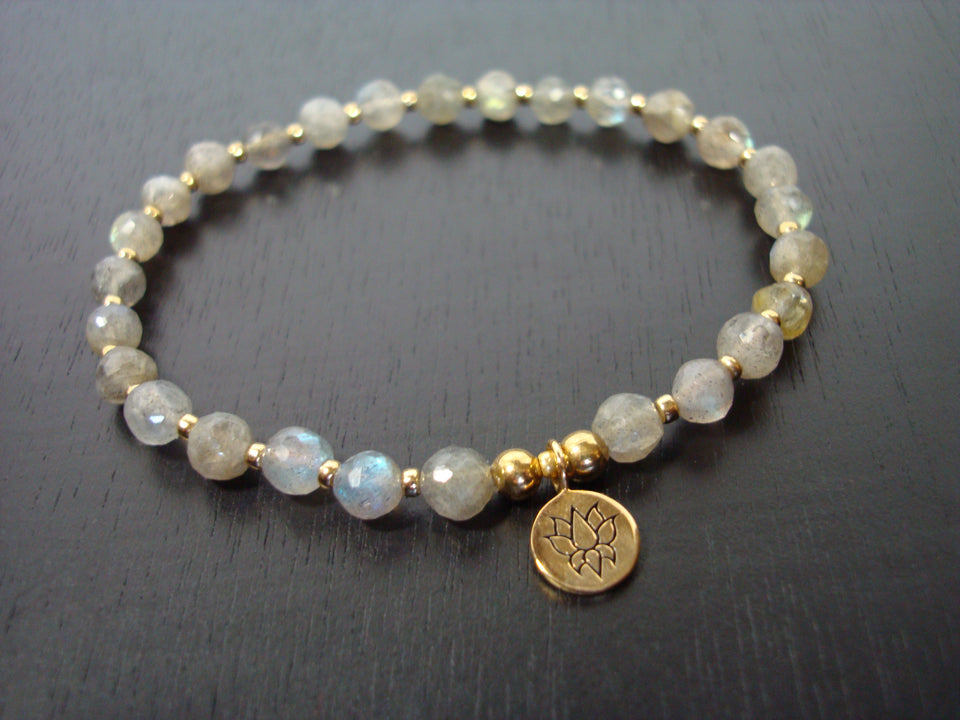 Women's Labradorite Strength & Intuition Lotus Mala Bracelet