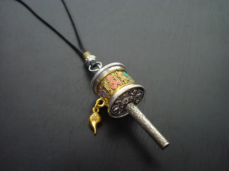 Tibetan Lotus Mantra Prayer Wheel Necklace