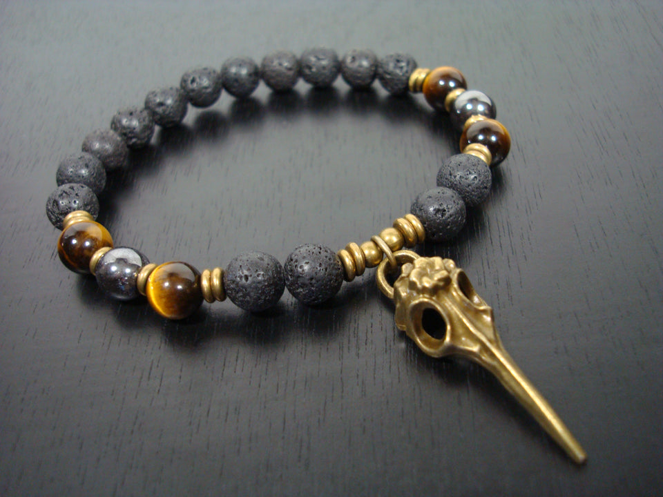Men's Luck & Balance Raven Skull Mala Bracelet