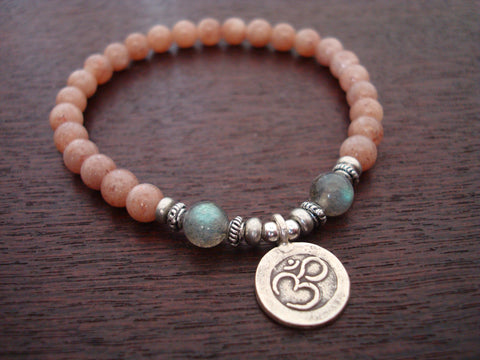 Women's Pink Moonstone Feminine Energy Om Mala Bracelet