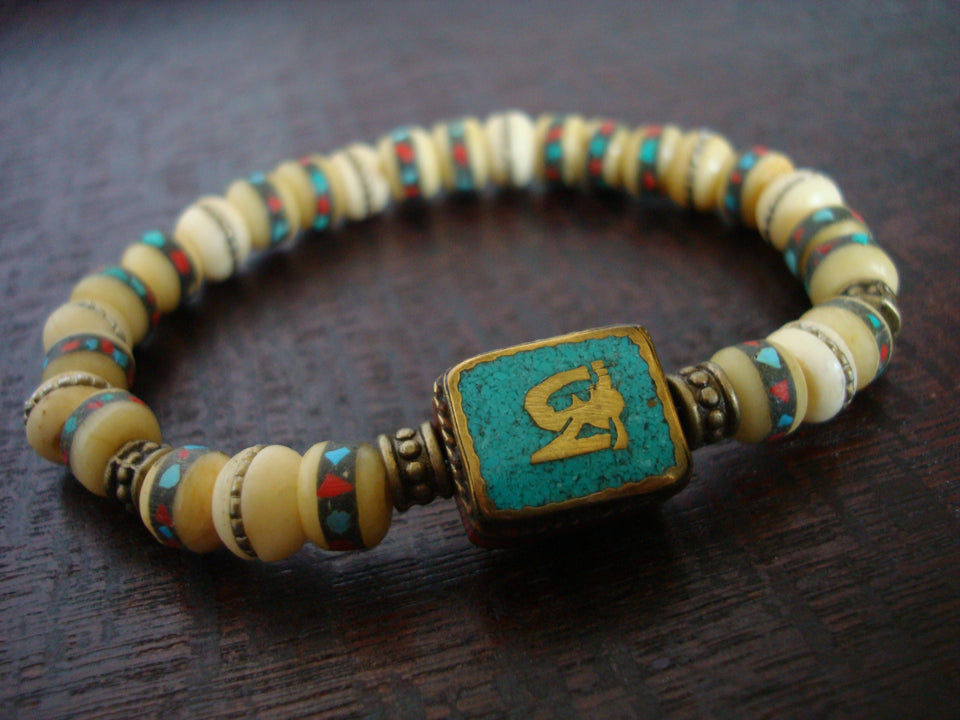 Tibetan Turquoise & Tantric Bone Mala Bracelet