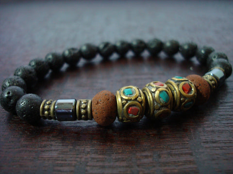 Men's Tibetan Lava Rock Stability & Focus Mala Bracelet