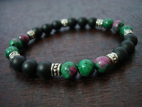 Men's Ruby Zoisite Empath Protection Mala Bracelet