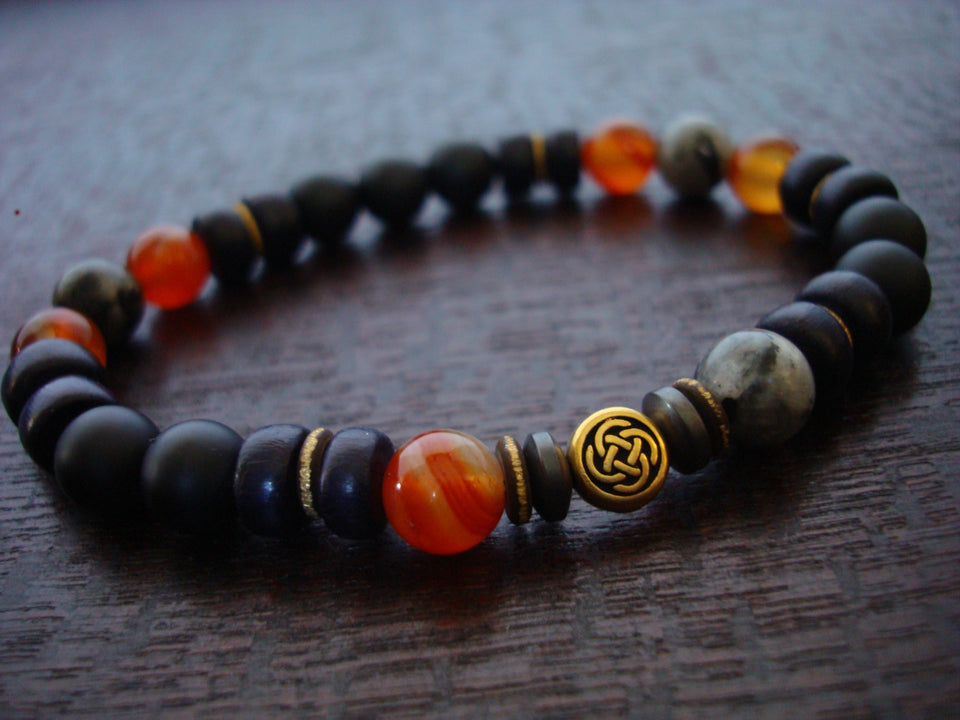Men's Carnelian Eternal Knot Mala Bracelet