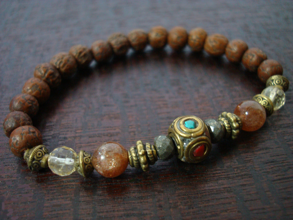 Women's Sunstone & Citrine Tibetan Mala Bracelet