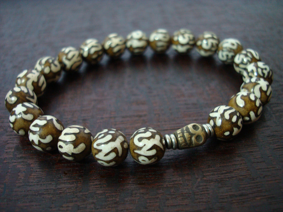 Men's 10mm Lotus Mantra Skull Mala Bracelet