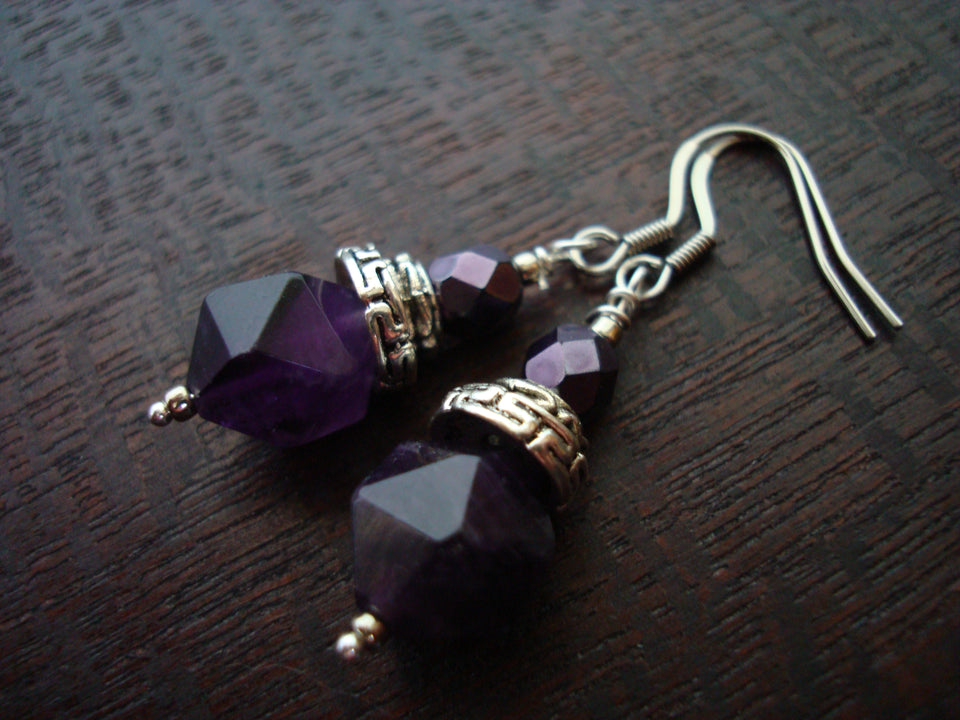 Star Cut Amethyst Earrings