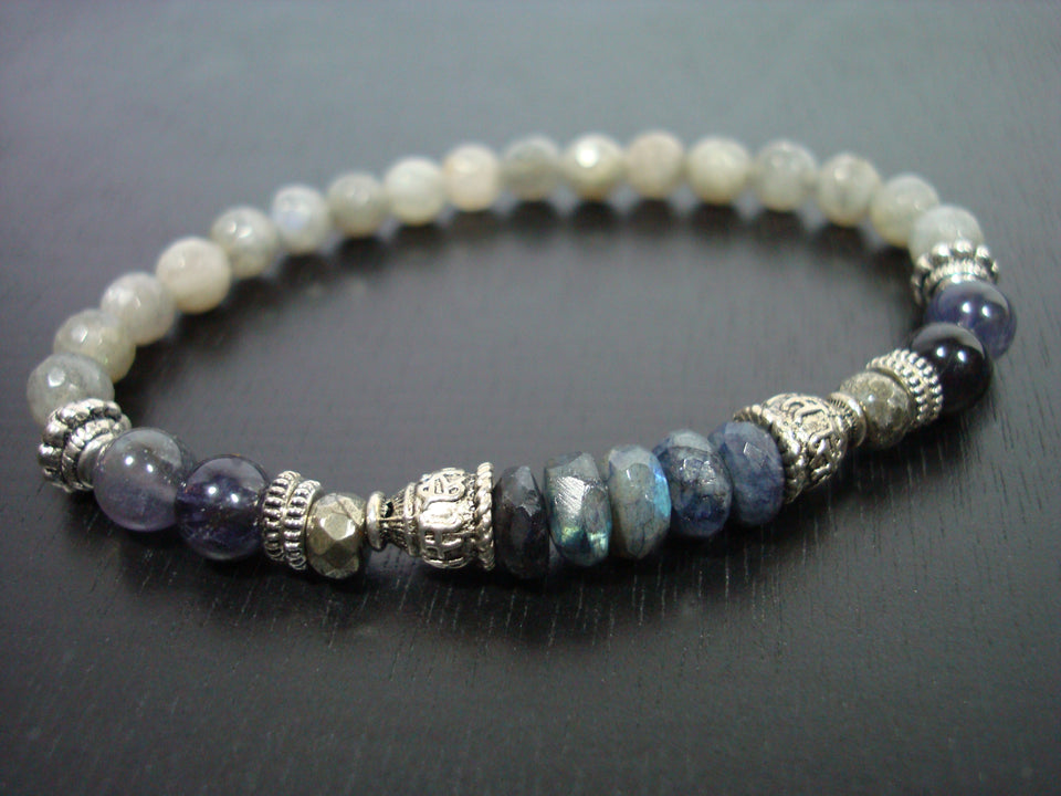 Women's Black Labradorite & Water Sapphire Mala Bracelet