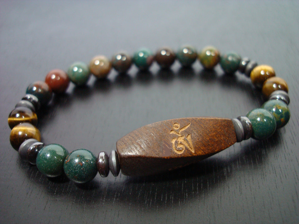 Men's Bloodstone Anti-Stress, Abundance, & Spiritual Protection Mala Bracelet