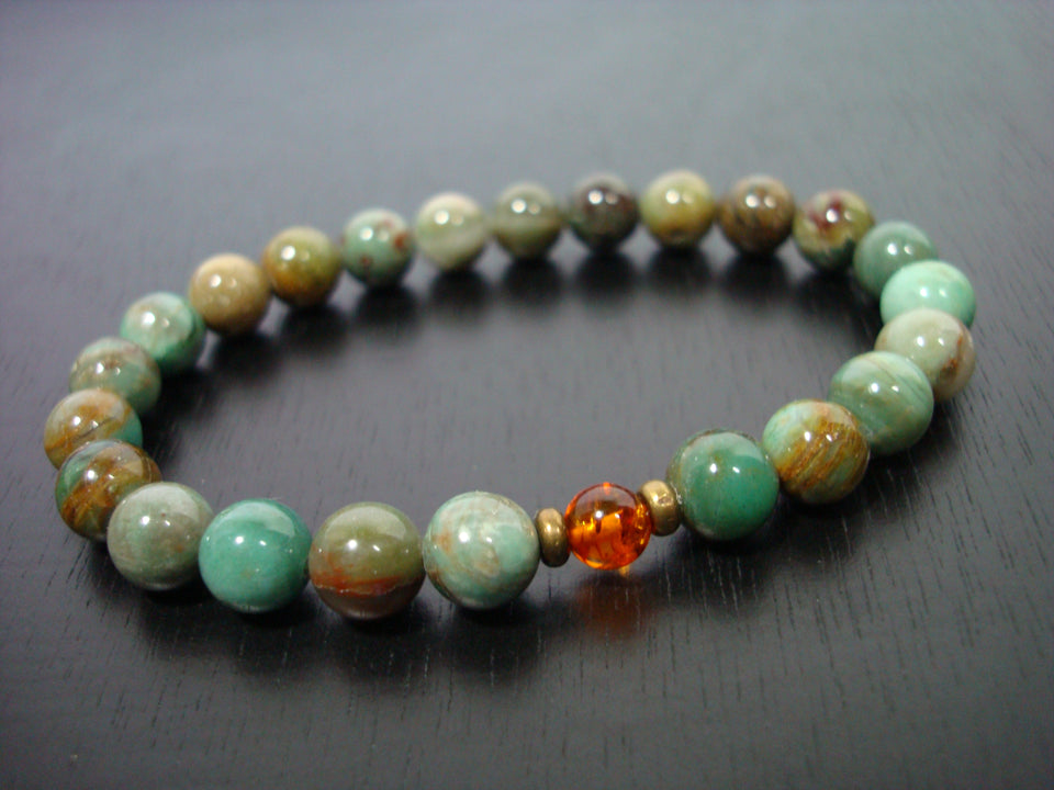 Men's Jade & Amber Prosperity Mala Bracelet
