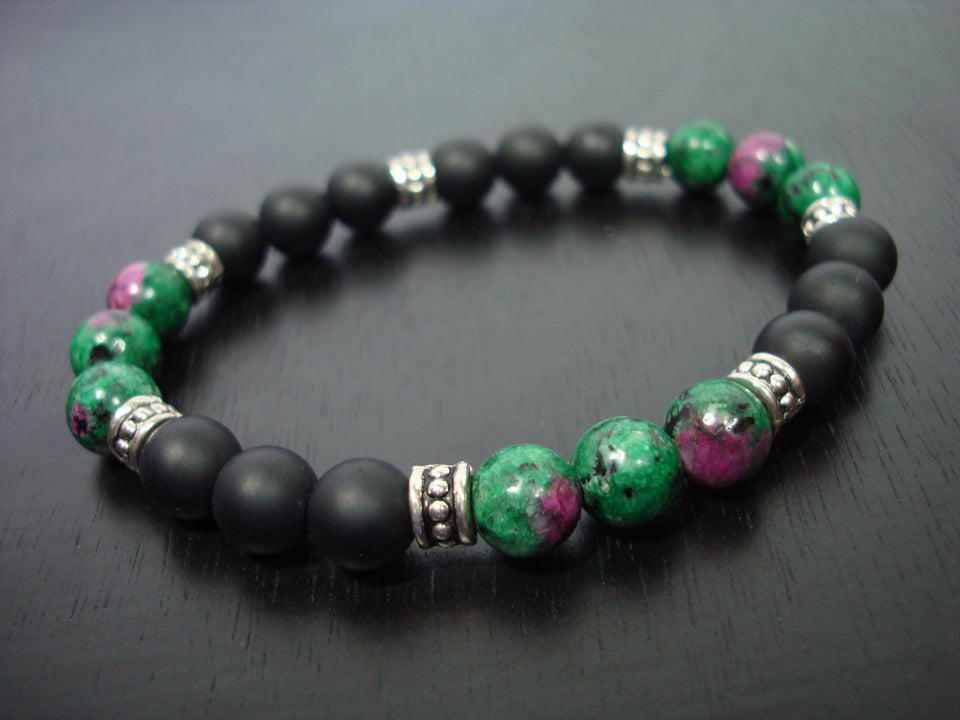 Men's Ruby Zoisite Empath Protection Mala Bracelet