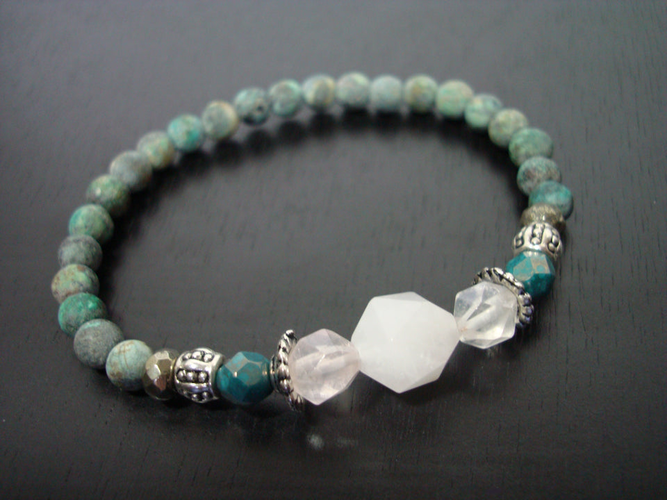 Women's Very Pale Rose Quartz Heart Chakra Mala Bracelet