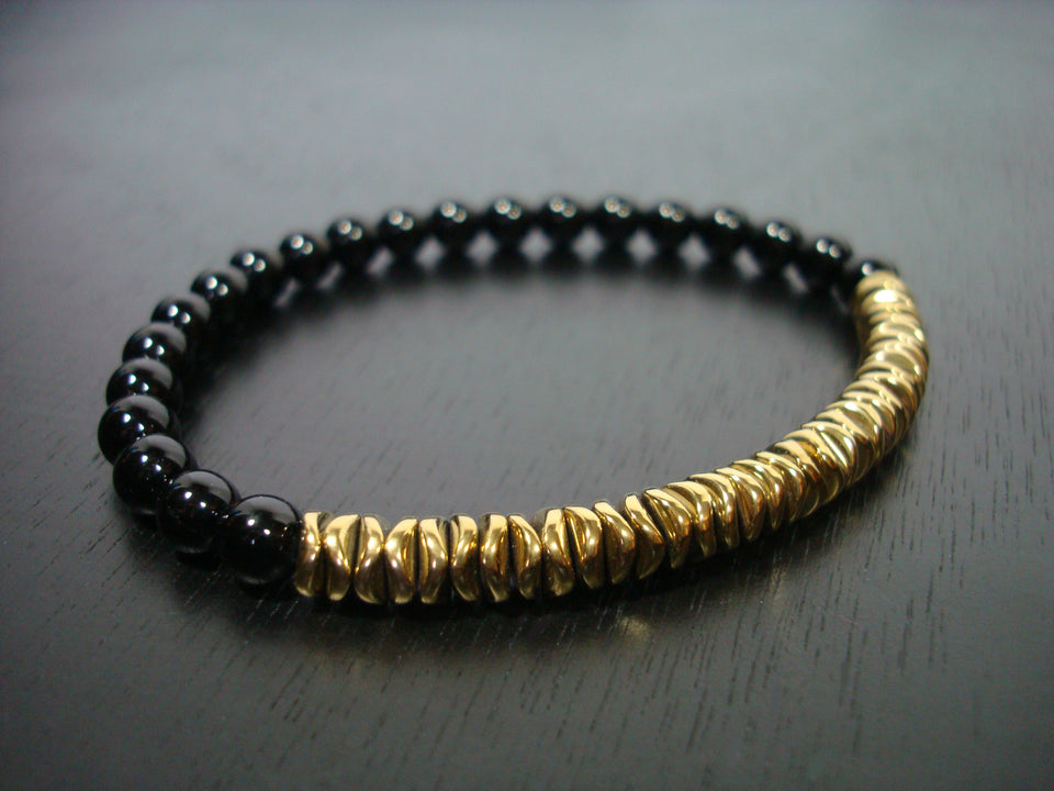 Women's Basic Onyx & Golden Hematite Mala Bracelet