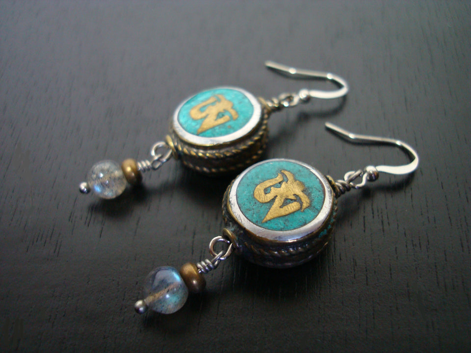 Tibetan Turquoise Om Earrings