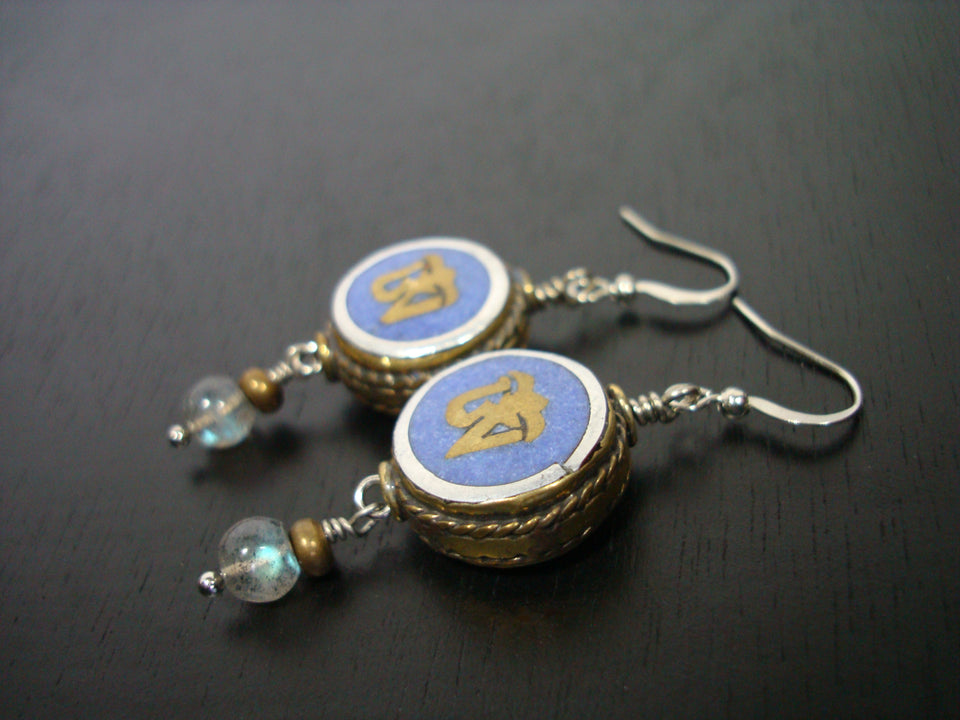 Tibetan Lapis Om Earrings