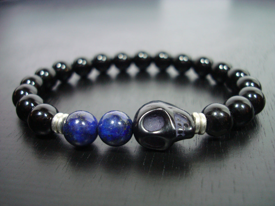 Men's Wisdom Lapis Skull Mala Bracelet