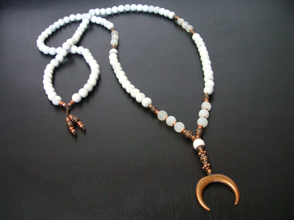 Women's White Moon Goddess Moonstone Mala