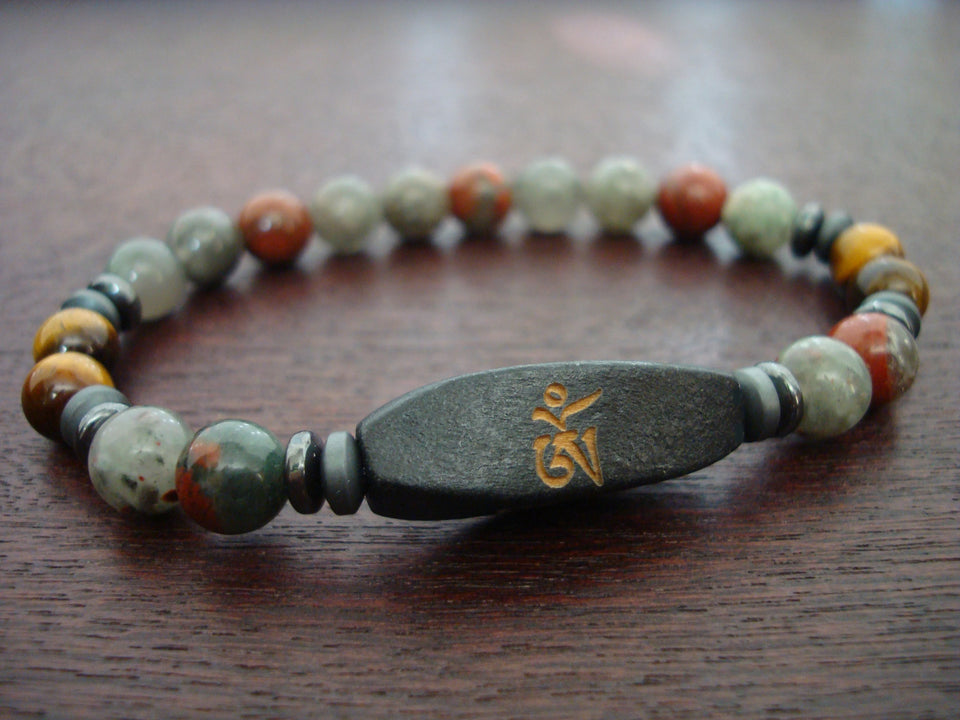 Men's African Bloodstone Ganesha Invocation Mala Bracelet