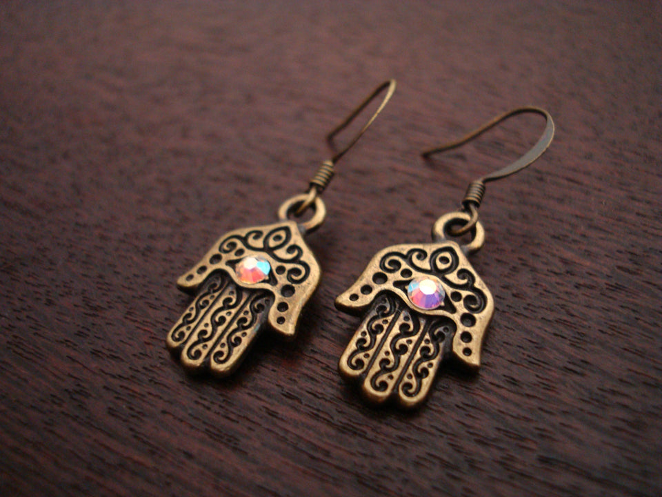Antique Gold Hamsa Earrings