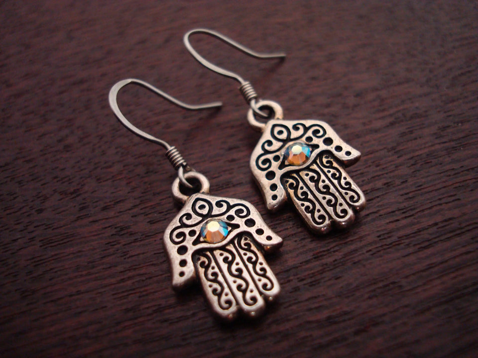 Antique Silver Hamsa Earrings