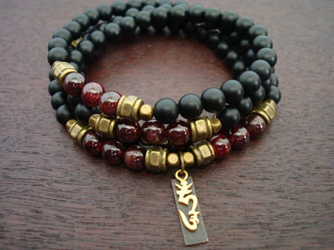Men's Garnet Om Ah Hum Mala