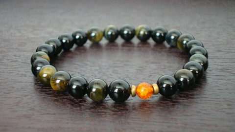 Men's Onyx & Blue Tiger's Eye Integrity & Willpower Mala Bracelet