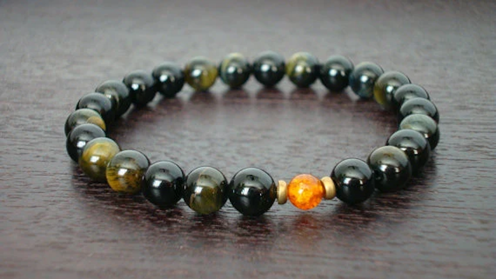 Men's Onyx & Blue Tiger's Eye Integrity & Willpower Mala Bracelet