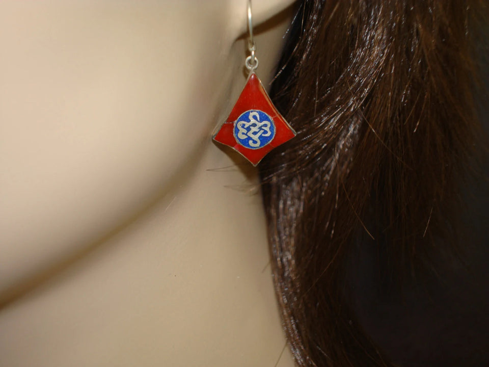Clearance - Tibetan Coral Endless Knot Earrings