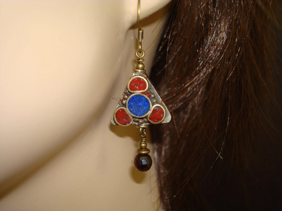 Women's Tibetan Coral Triangle Earrings