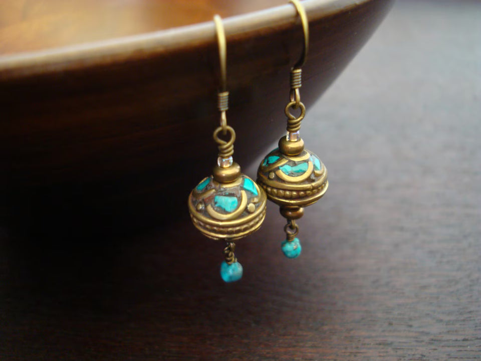 Tibetan Turquoise Bauble Earrings