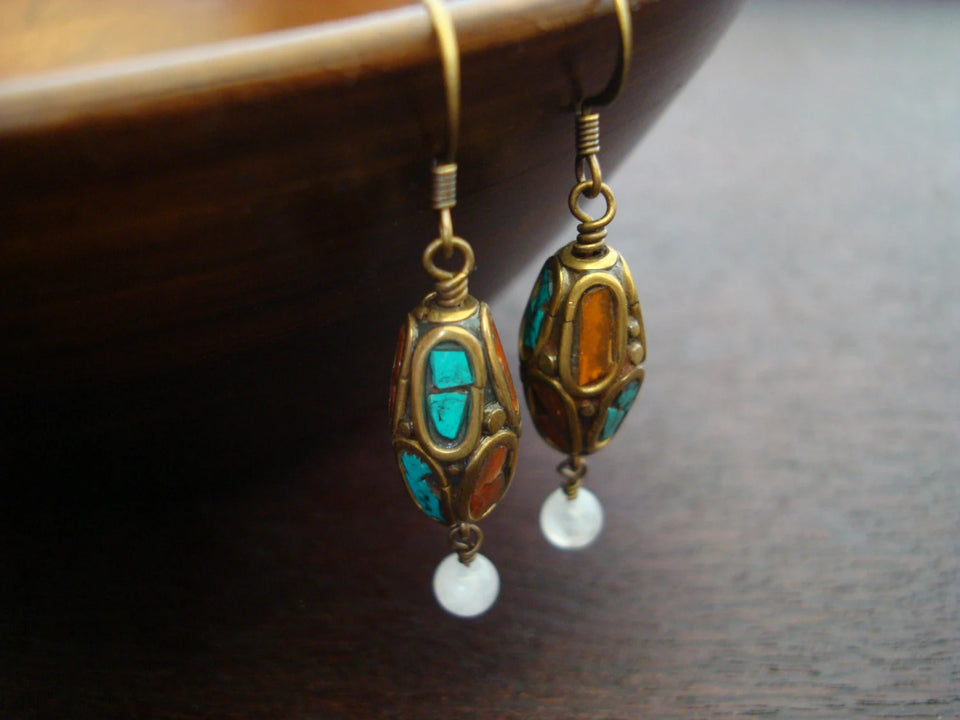 Tibetan Turquoise & Carnelian Earrings