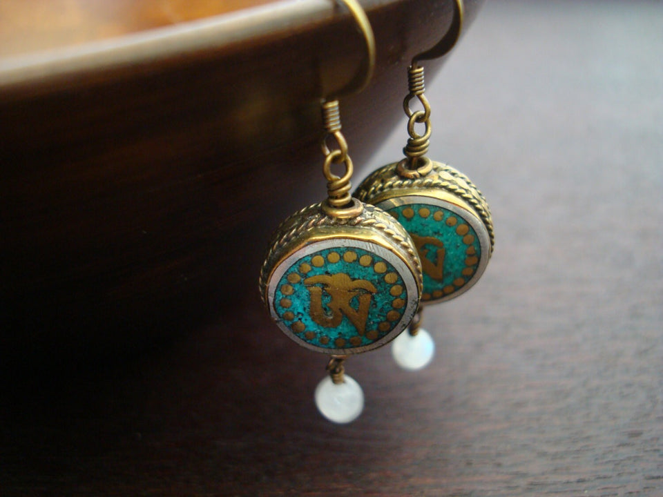 Tibetan Turquoise & Moonstone Earrings