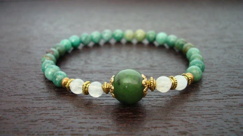 Women's Jade & Moonstone Prosperity Mala Bracelet