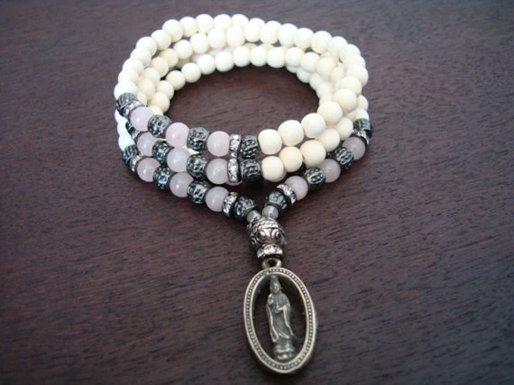 Women's Rose Quartz Love & Heart Quan Yin Mala