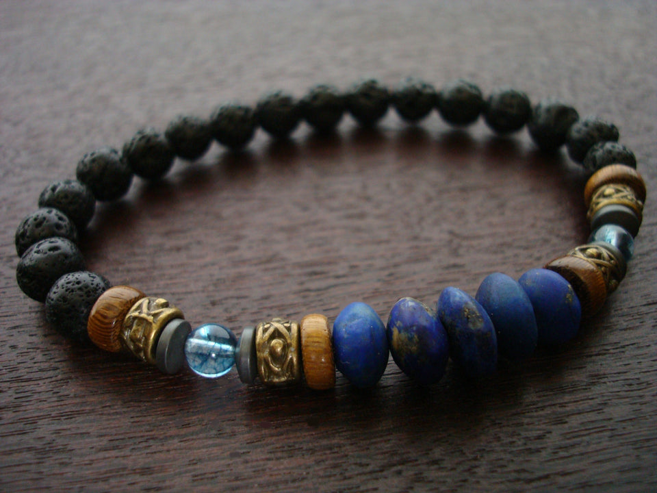 Men's Lapis Throat & Third Eye Chakra Mala Bracelet