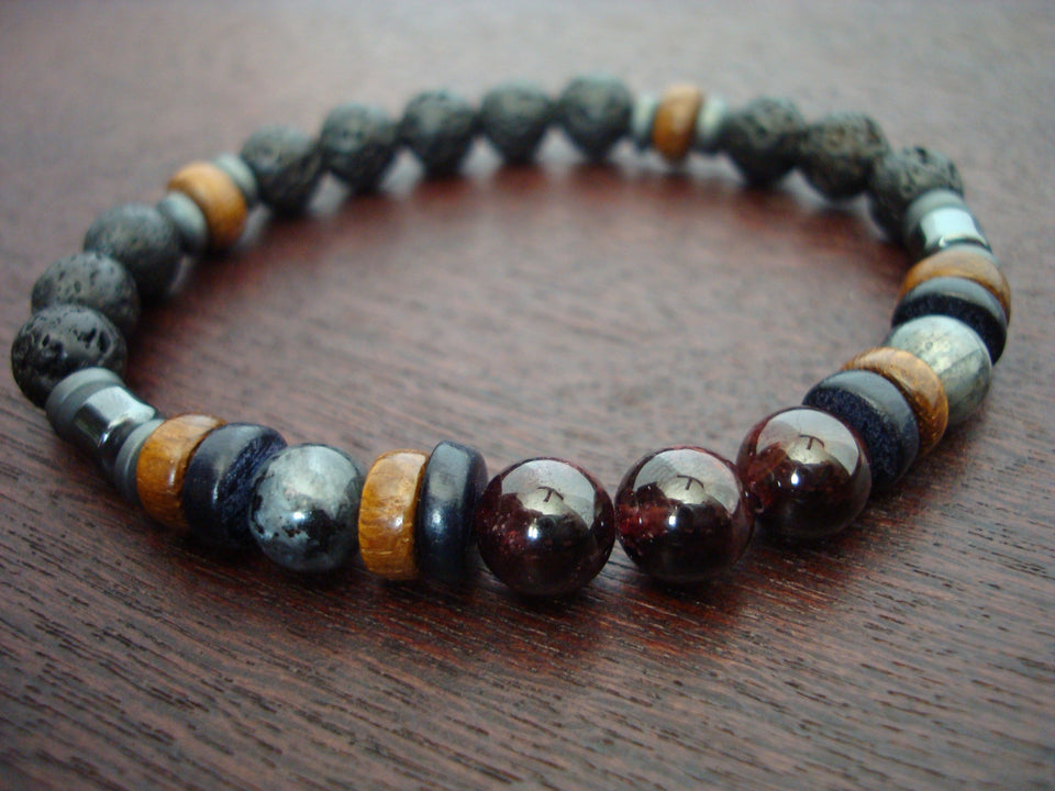 Men's Garnet & Black Moonstone Love & Fire Mala Bracelet