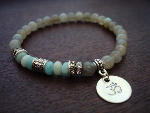 Women's Peruvian Blue Opal Om Mala Bracelet