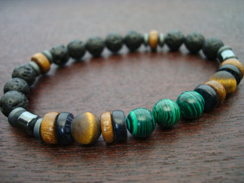 Men's Malachite & Tiger's Eye Growth & Prosperity Bracelet