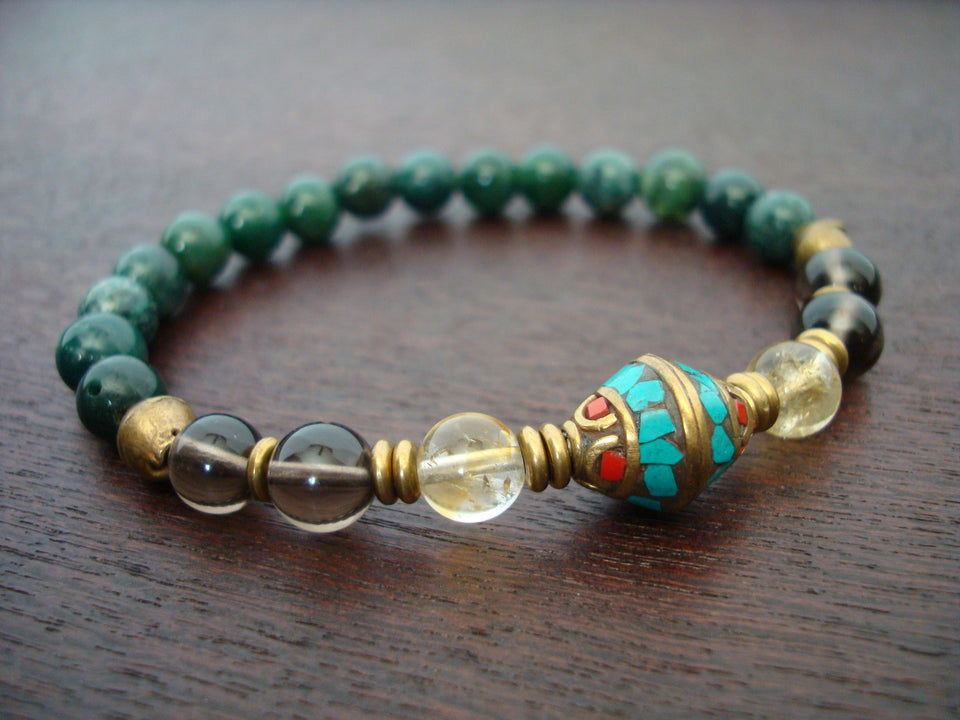 Women's Tibetan Moss Agate Spirituality Mala Bracelet