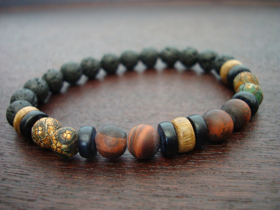Men's Matte Red Tiger's Eye Success & Vitality Mala Bracelet