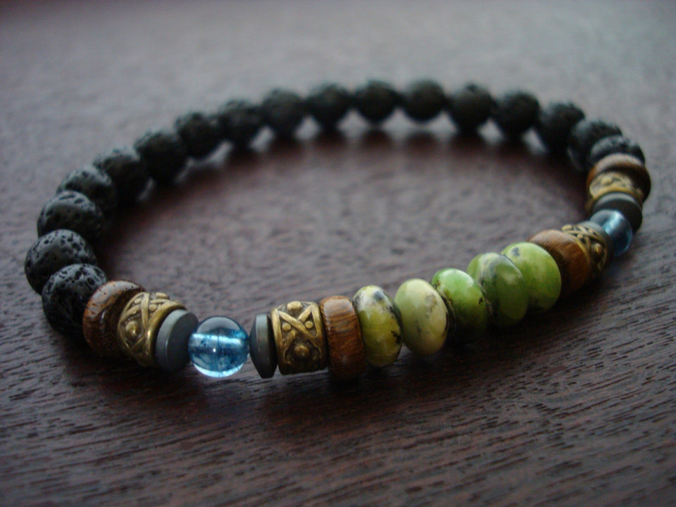 Mens Peridot Mala Bracelet 5th Element Yoga
