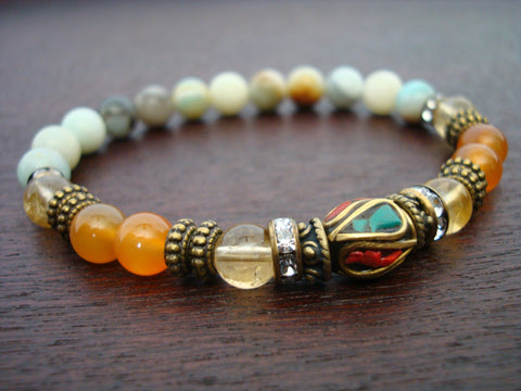 Women's Tibetan Carnelian & Citrine Success Mala Bracelet