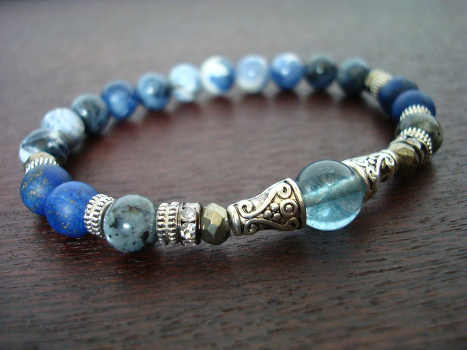 Women's Blue Quartz Third Eye Chakra Mala Bracelet
