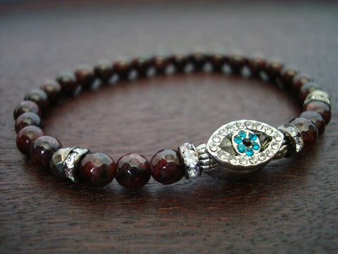 Women's TRUE Garnet Evil Eye Mala Bracelet