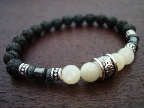 Men's Moonstone Crown Chakra Mala Bracelet