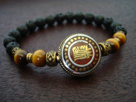 Men's Tibetan Coral Peace Sign Mala Bracelet