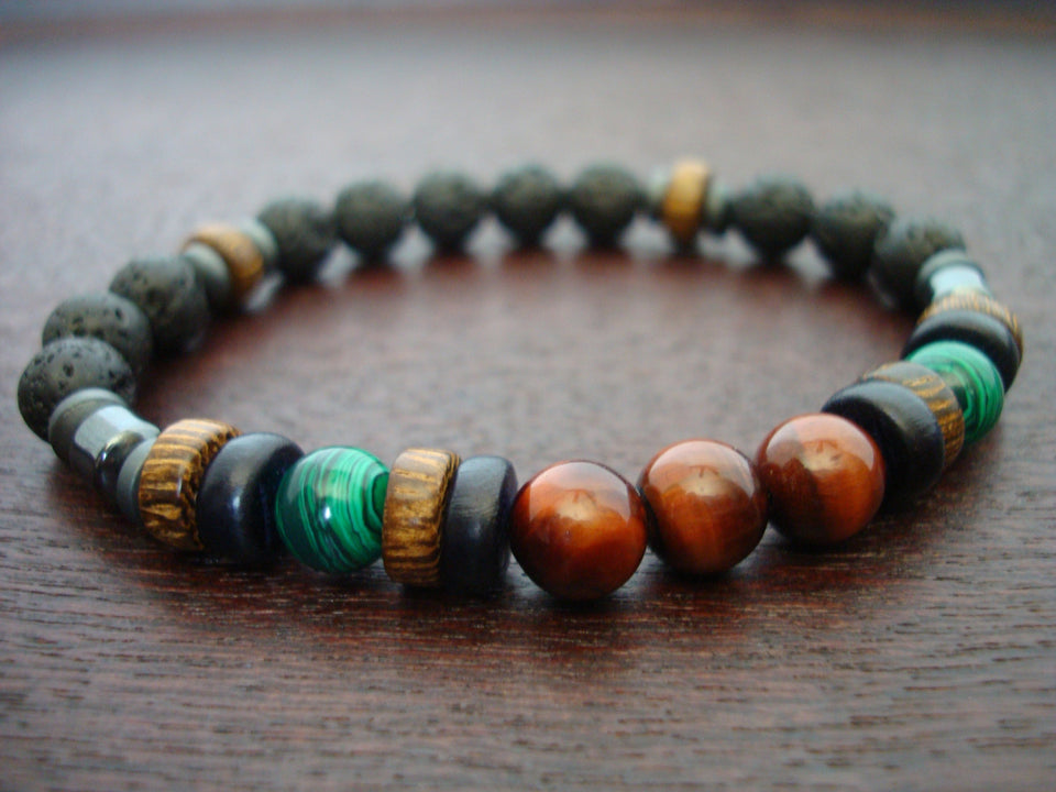 Men's Red Tiger's Eye & Malachite Spiritual Change Bracelet