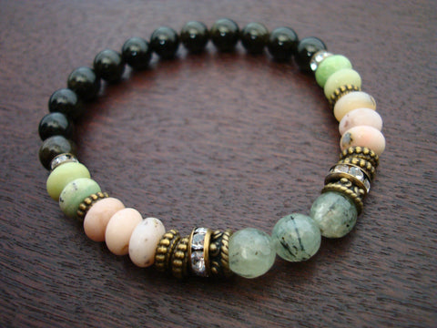 Women's Prehnite & Peruvian Opal Heart Chakra Bracelet